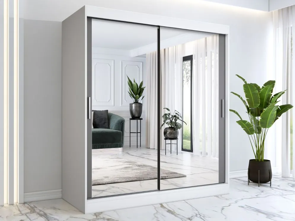 Szafa przesuwna MODUO COMFORT 180 biała mat/antracyt z lustrami | MIRAT. kolekcja MODUO COMFORT