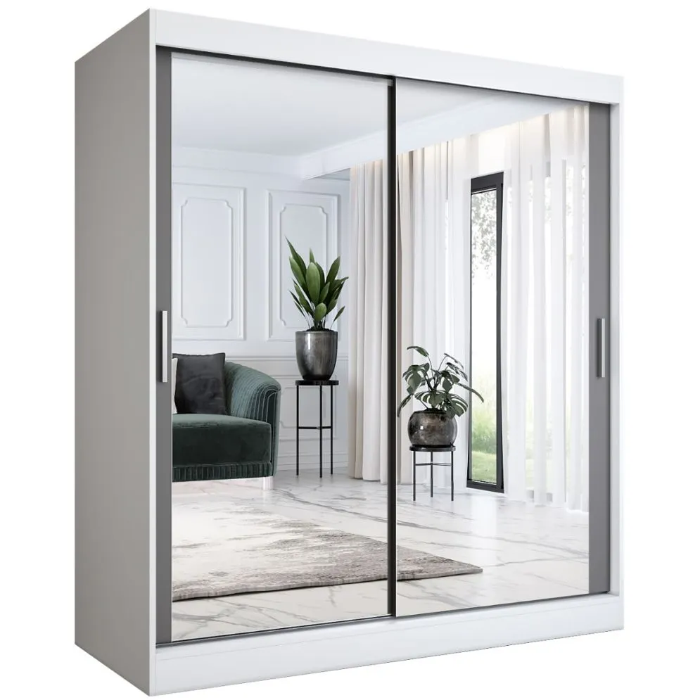 Szafa przesuwna MODUO COMFORT 180 biała mat/antracyt z lustrami | MIRAT. kolekcja MODUO COMFORT