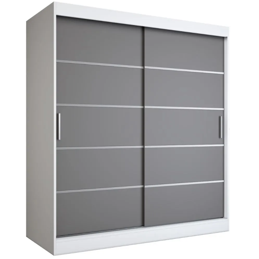 Szafa przesuwna MODUO COMFORT 180 biała mat/antracyt z dekoracyjnymi listwami | MIRAT.  kolekcja MODUO COMFORT