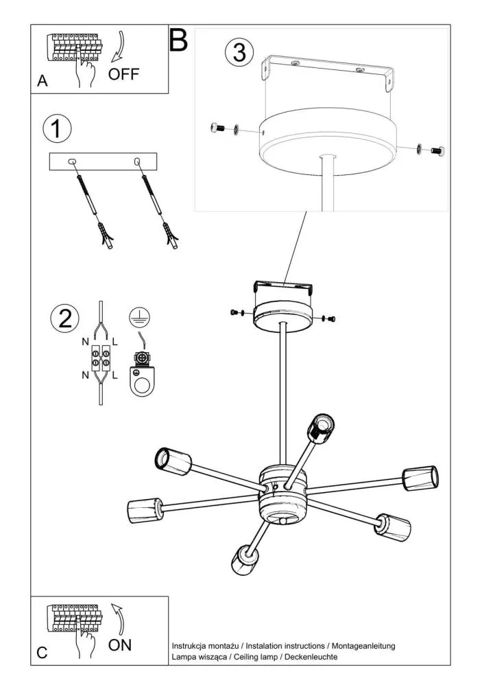 Żyrandol LANGO 6 czarny | sklep MIRAT  kolekcja lango