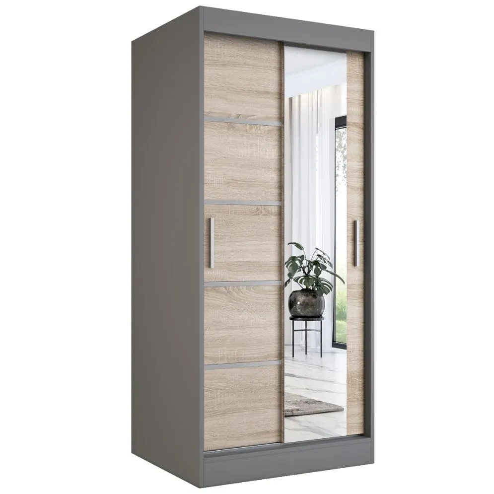 Szafa przesuwna MODUO COMFORT 2 90 antracyt/dąb sonoma z lustrem | MIRAT. w stylu  kolekcja MODUO COMFORT