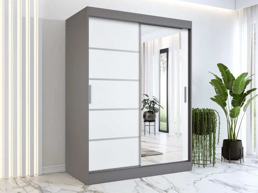 Szafa przesuwna MODUO COMFORT 2 150 antracyt/biała mat z lustrem po prawej | MIRAT.  kolekcja MODUO COMFORT