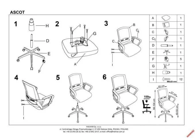 Fotel biurowy ASCOT czarny/szary z białą podstawą | MIRAT.