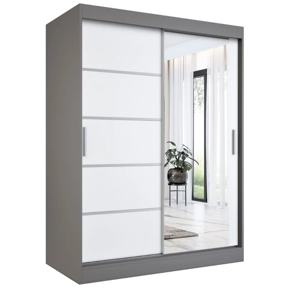 Szafa przesuwna MODUO COMFORT 2 150 antracyt/biała mat z lustrem po prawej | MIRAT.  kolekcja MODUO COMFORT