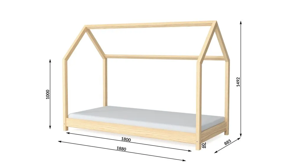 Łóżko domek BELLA 80x180 sosna drewniane ze stelażem | MIRAT.