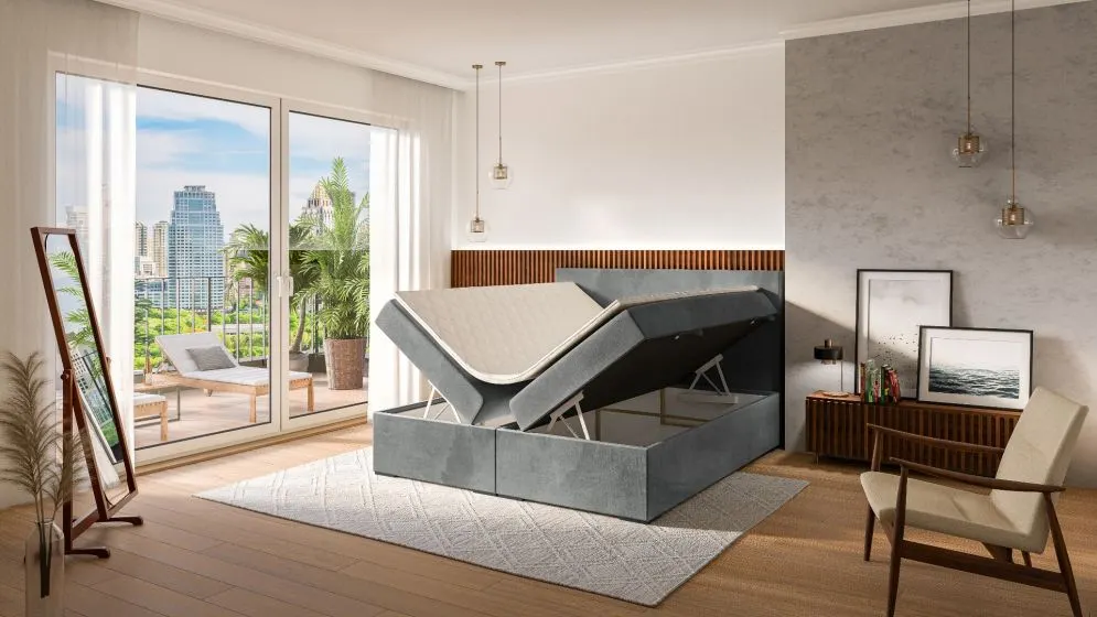 Łóżko kontynentalne MANHATTAN 160 czarne velvet z pojemnikiem do sypialni | MIRAT. w stylu GLAMOUR kolekcja