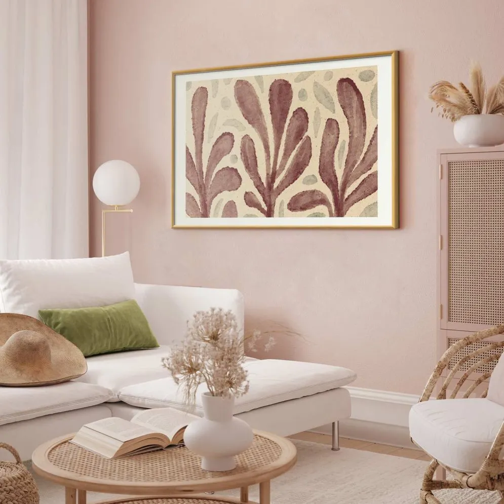 Plakat Liście i plamy 90x60 cm z ramą złotą z marginesem | MIRAT.