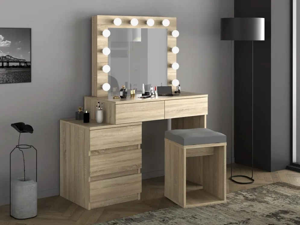 Toaletka CAVIA dąb sonoma z lustrem i kontenerkiem | MIRAT. styl SKANDYNAWSKI