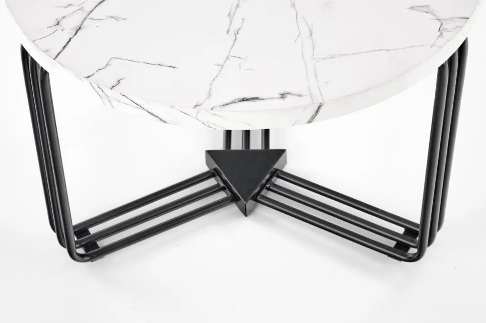 Stolik kawowy ANTICA 55x55 biały marmur/czarny okrągły do salonu | MIRAT. styl GLAMOUR, LOFT