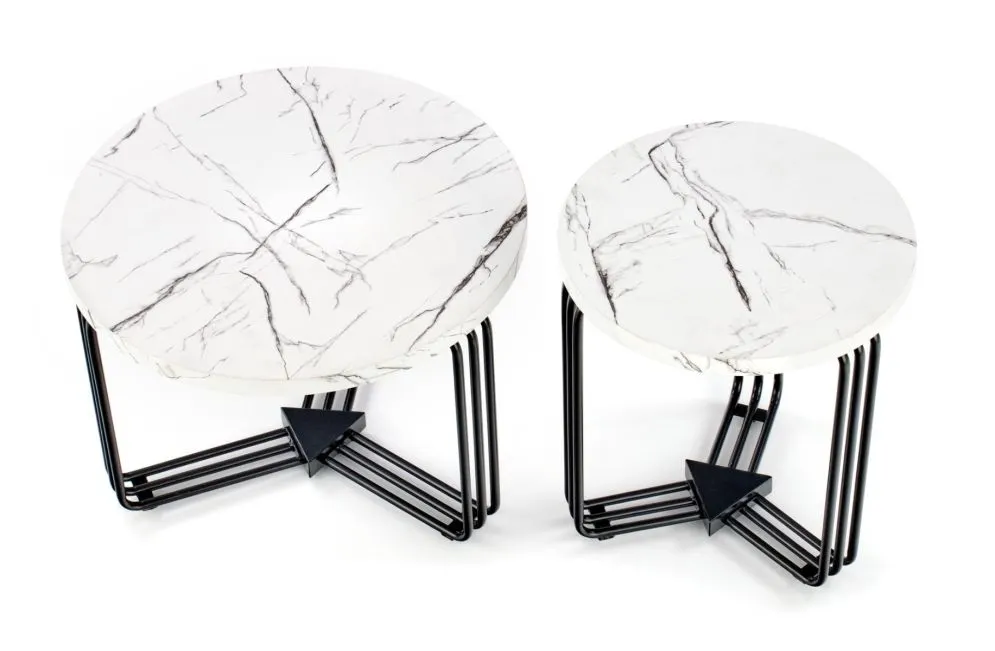 Stolik kawowy ANTICA 55x55 biały marmur/czarny okrągły do salonu | MIRAT. styl GLAMOUR, LOFT
