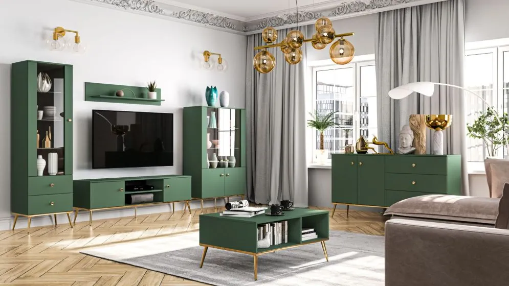 Ława GRIN 90x60 zielona na złotych metalowych nogach I sklep meblowy MIRAT. styl GLAMOUR kolekcja GRIN