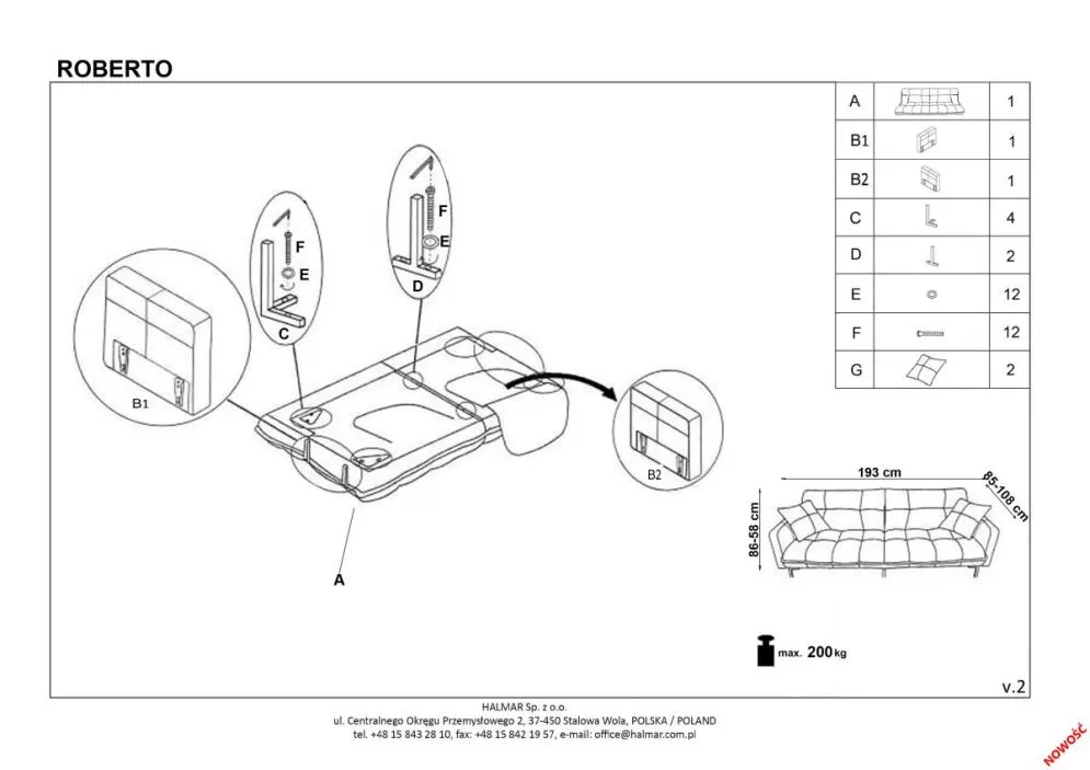 Sofa ROBERTO ciemno szara rozkładana z poduszkami | MIRAT. w stylu  kolekcja