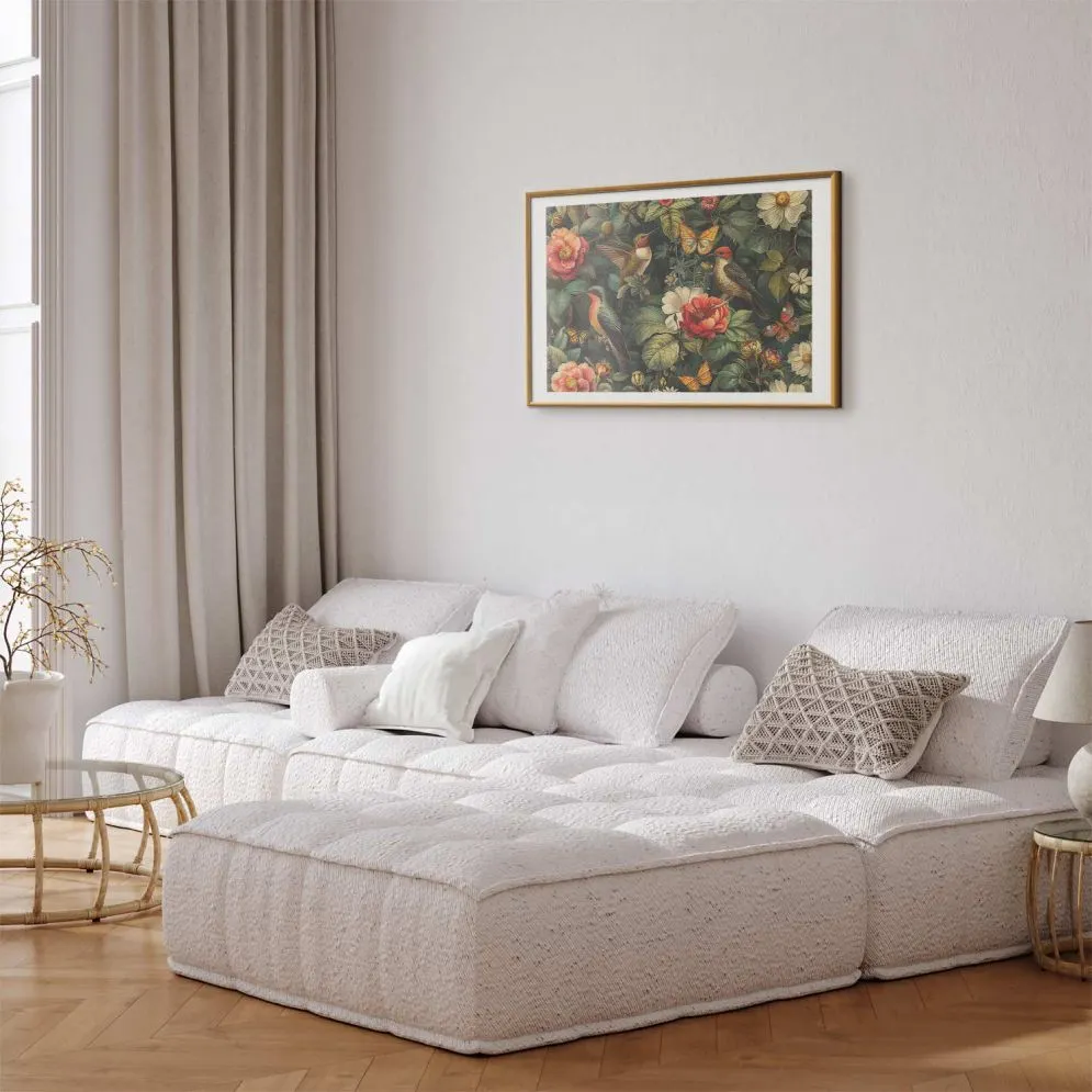 Plakat Kwiaty i motyle 42x29,7 cm z ramą złotą z marginesem | MIRAT.