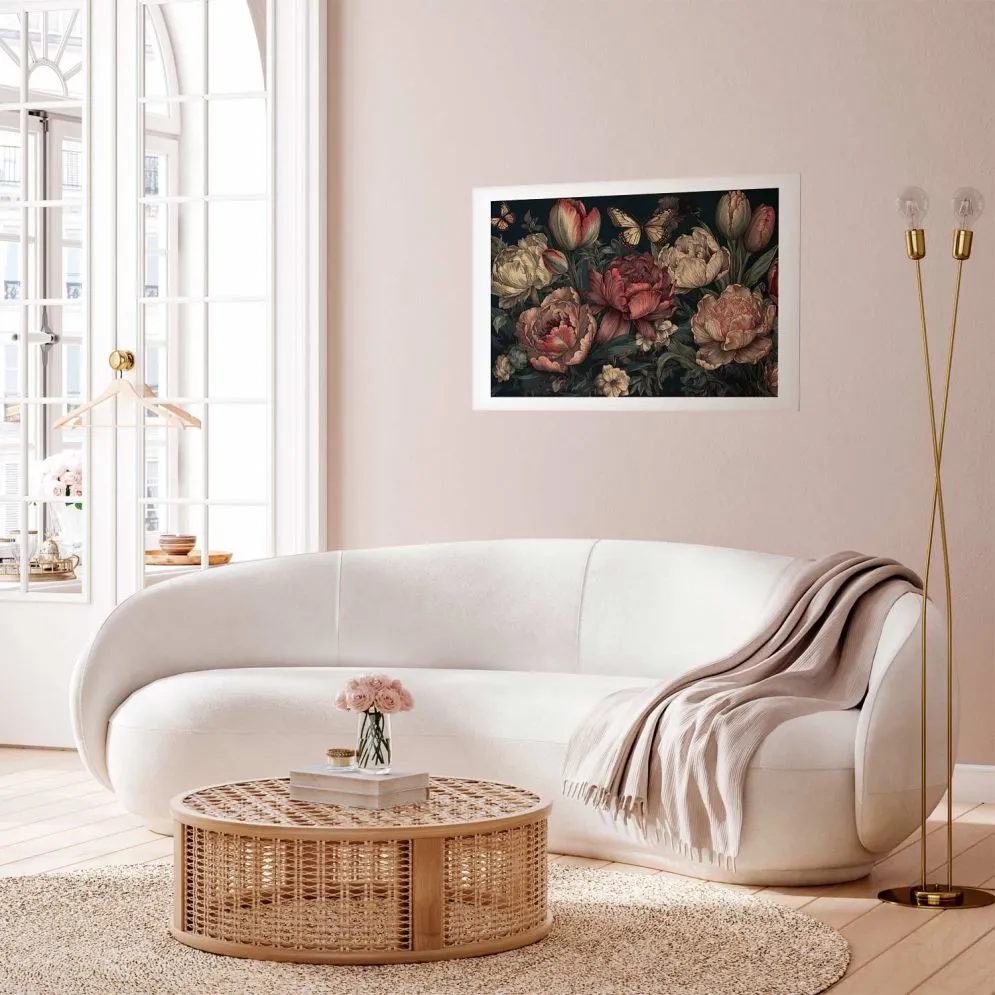 Plakat Kwiaty na turkusowym tle 30x21 cm bez ramy z marginesem | MIRAT.