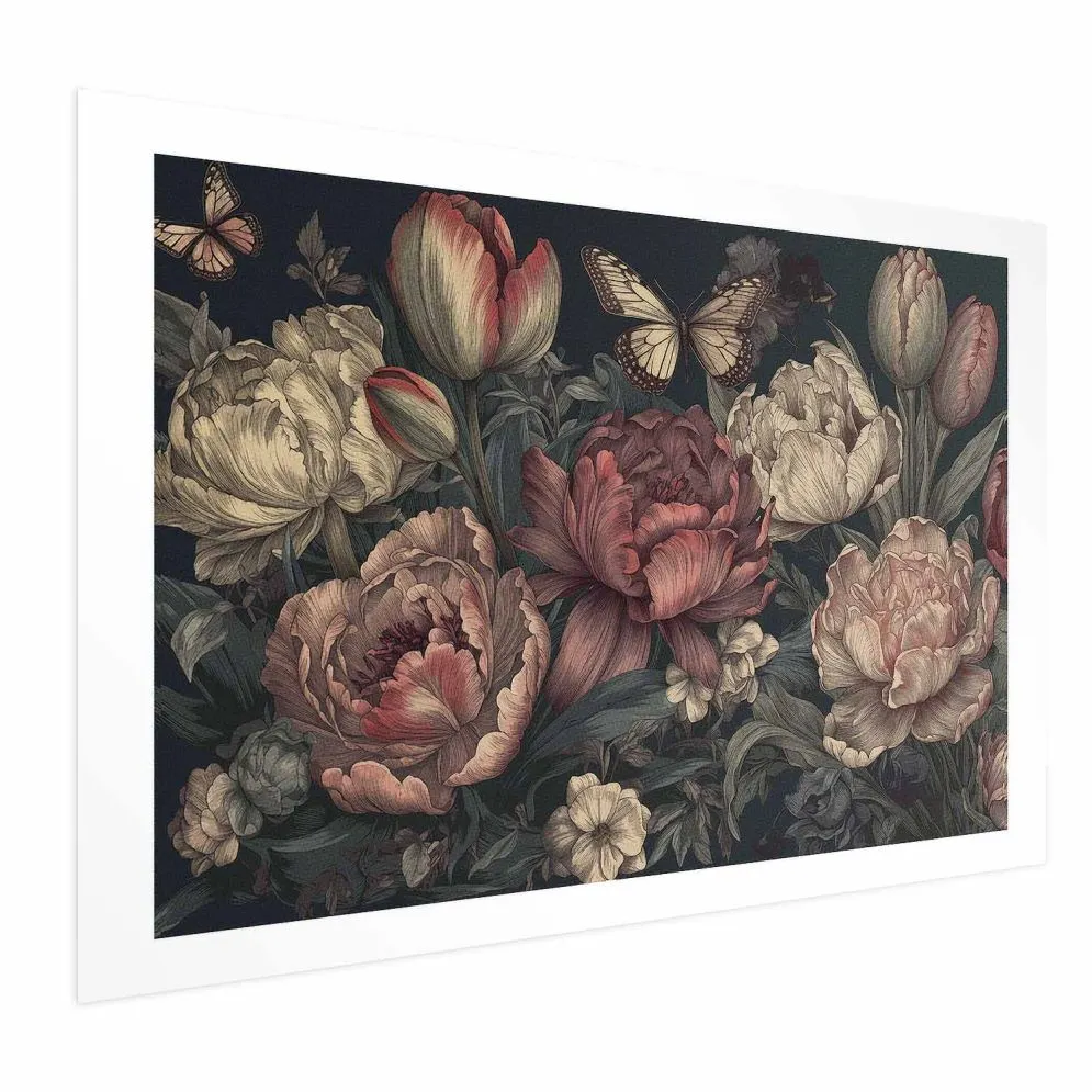 Plakat Kwiaty na turkusowym tle 30x21 cm bez ramy z marginesem | MIRAT.