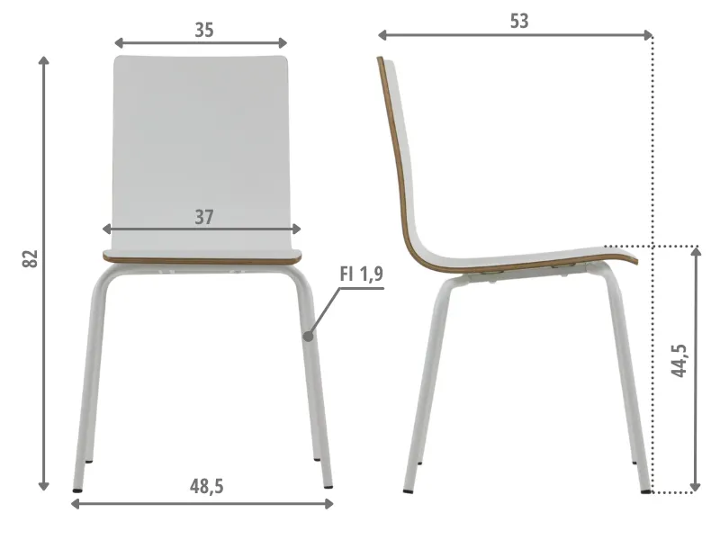 Krzesło ze sklejki laminowanej WERDI B białe do kawiarni I sklep meblowy MIRAT.