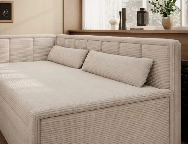 Sofa rozkładana z funkcją spania FULGEO beżowa lewa do salonu I sklep meblowy MIRAT.