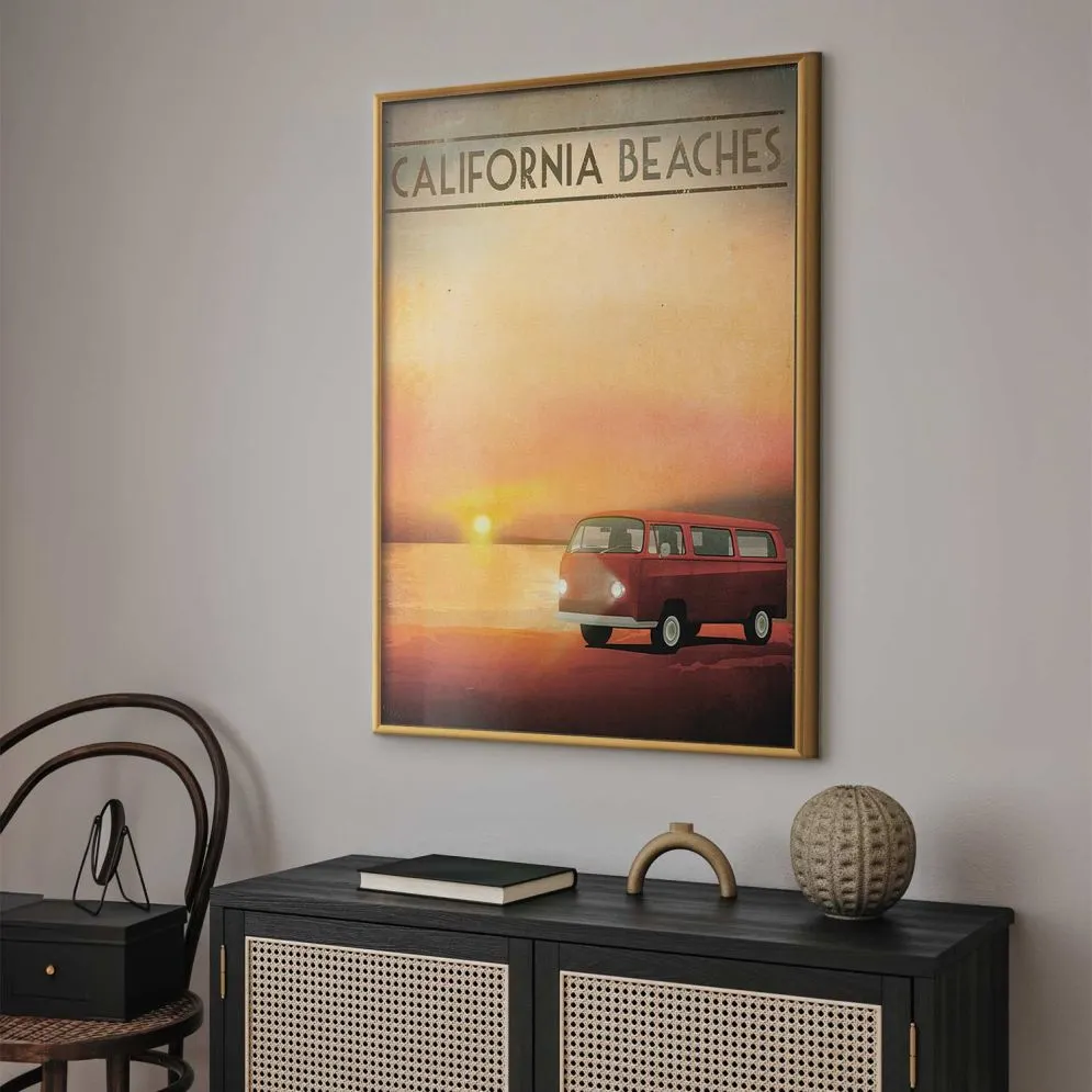 Plakat California Beaches 29,7x42 cm z ramą złotą bez marginesu | MIRAT.