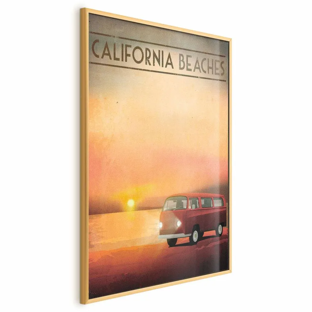 Plakat California Beaches 29,7x42 cm z ramą złotą bez marginesu | MIRAT.