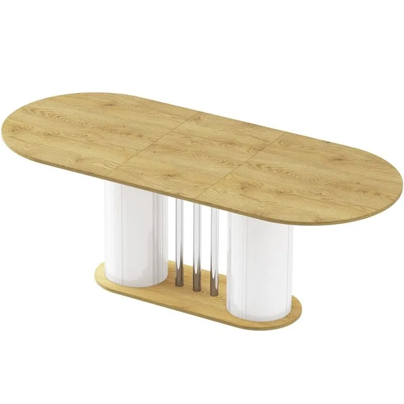 Stół rozkładany CESARO 160(208)x89 dąb/biały połysk w stylu skandynawskim I sklep meblowy MIRAT.