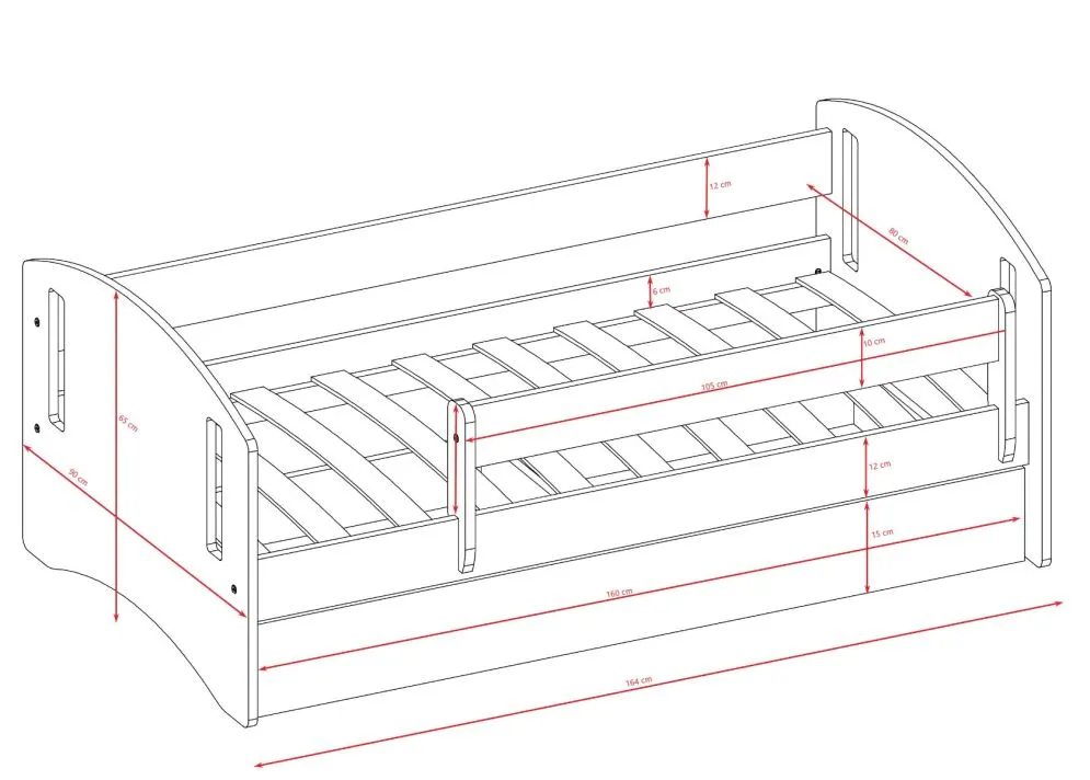 Łóżko dziecięce CLASSIC 2 160x80 różowe z materacem | MIRAT.  kolekcja CLASSIC