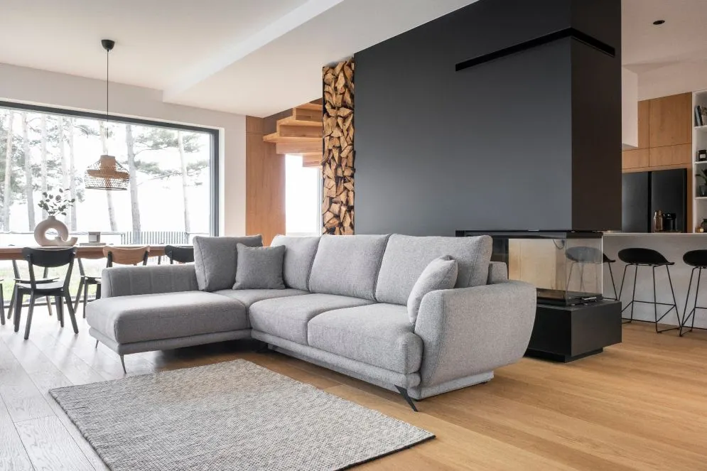 Narożnik z funkcją spania LARDE szary lewy z pojemnikiem na pościel | MIRAT. w stylu  kolekcja