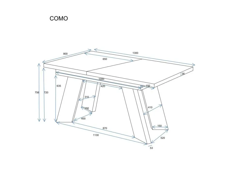 Stół rozkładany COMO 130(210)x80 beton ciemny designerski I sklep meblowy MIRAT. styl LOFT