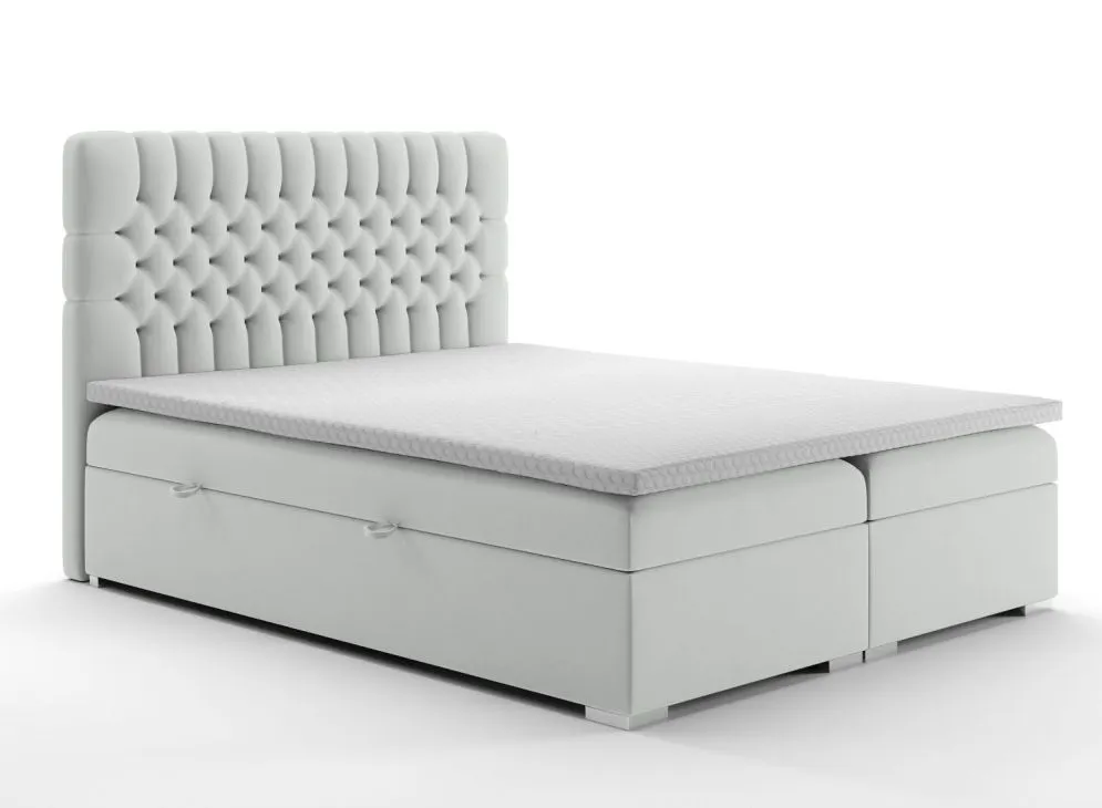 Łóżko kontynentalne RUBID 160 jasno szare velvet z pojemnikiem do sypialni | MIRAT. styl GLAMOUR