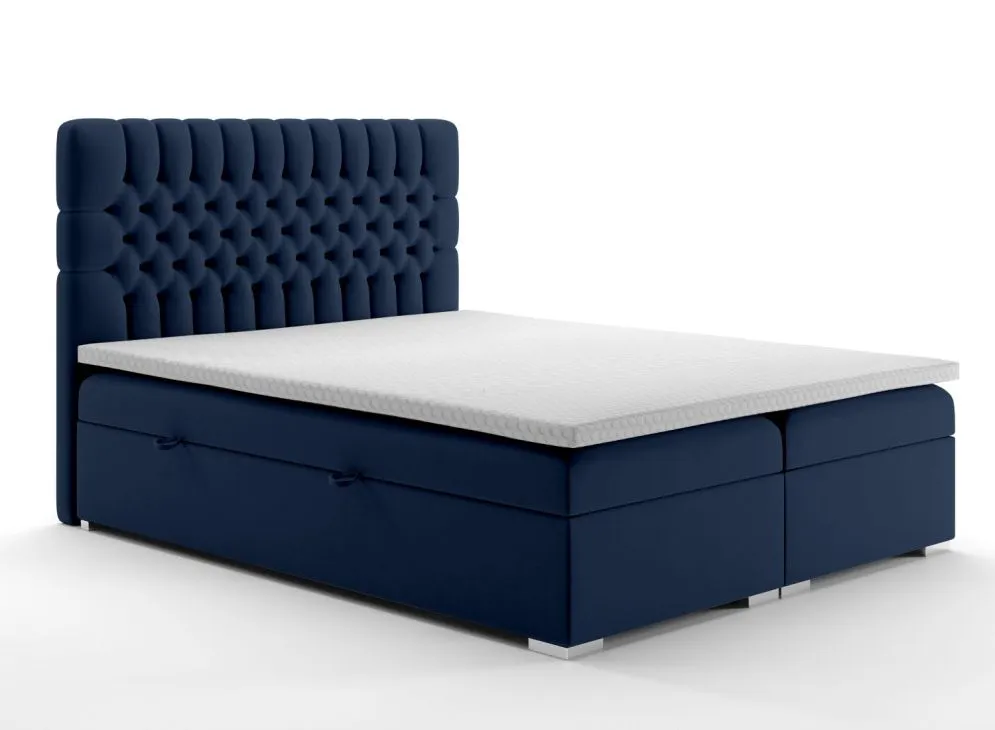 Łóżko kontynentalne RUBID 160 granatowe velvet do sypialni | MIRAT. styl GLAMOUR