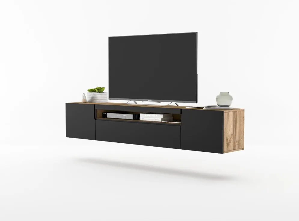 Szafka wisząca RTV NOLA 1 dąb artisan/czarny mat wisząca I sklep meblowy MIRAT. styl LOFT