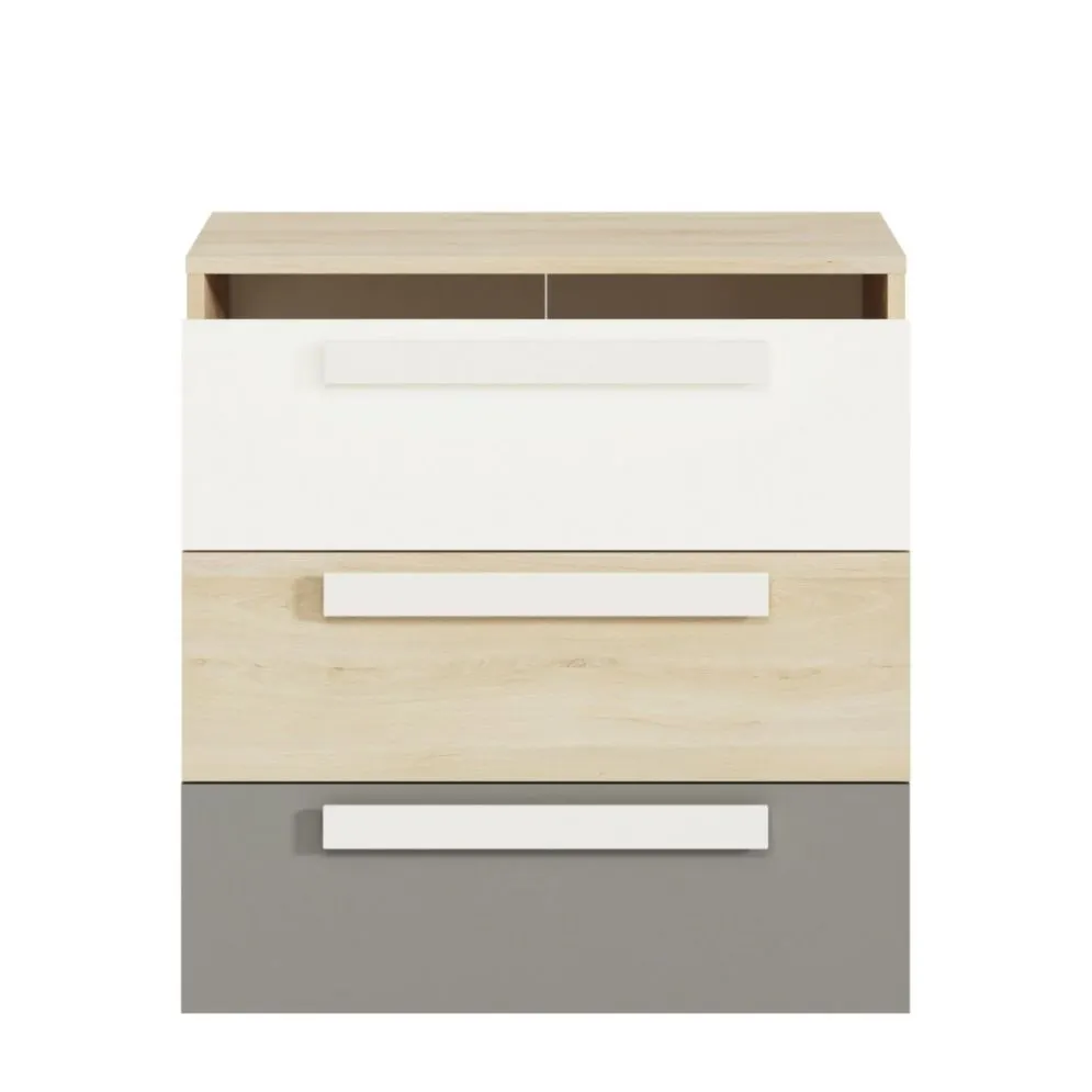 Komoda DOT 92 buk/biała/szara do pokoju młodzieżowego I sklep meblowy MIRAT. styl SKANDYNAWSKI kolekcja DOT