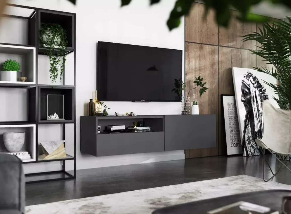 Szafka RTV SELF 120 grafitowa mat MEBLE LINDNER | MIRAT. w stylu LOFT kolekcja SELF