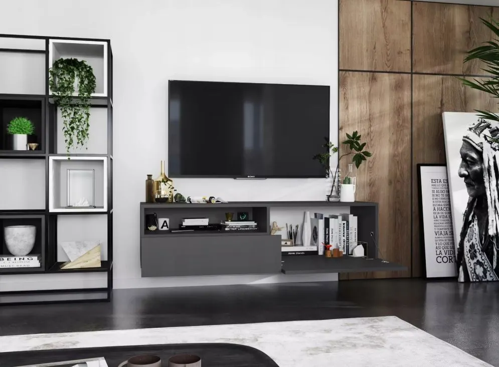 Szafka RTV SELF 120 grafitowa mat MEBLE LINDNER | MIRAT. w stylu LOFT kolekcja SELF