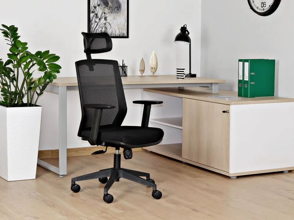 Fotel biurowy ESTA czarny do biura z wysokim zagłówkiem | MIRAT.