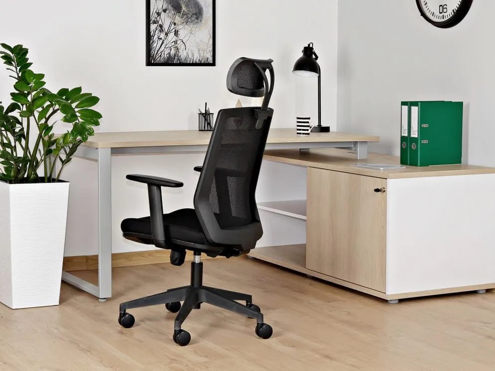 Fotel biurowy ESTA czarny do biura z wysokim zagłówkiem | MIRAT.