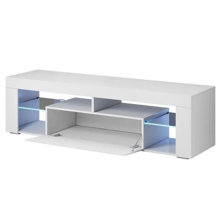 Szafka RTV EVEREST 140cm biały mat/biały połysk z oświetleniem LED | sklep MIRAT styl SKANDYNAWSKI