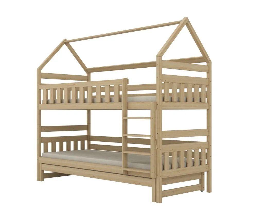 Solidne łóżko piętrowe domek FELIKS 200x90 sosna lakierowana dla 3-dzieci I sklep meblowy MIRAT. styl SKANDYNAWSKI kolekcja FELIKS
