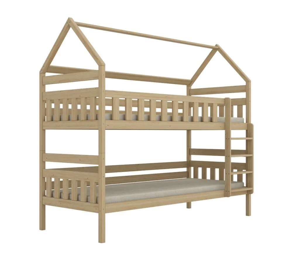 Lakierowane łóżko piętrowe domek FELIKS 180x80 drewniane trzyosobowe z szufladami I sklep meblowy MIRAT. styl SKANDYNAWSKI kolekcja FELIKS