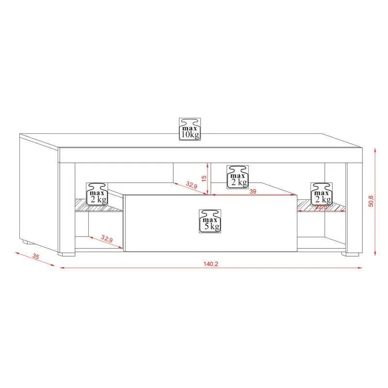 Szafka RTV EVEREST 140cm biały mat/biały połysk z oświetleniem LED | sklep MIRAT styl SKANDYNAWSKI