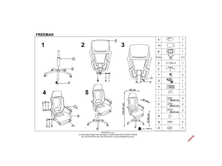Fotel biurowy FREEMAN czarny tapicerowany z podnóżkiem | MIRAT. w stylu  kolekcja