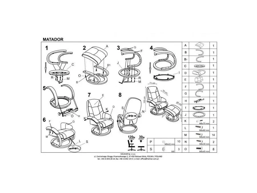 Beżowy fotel MATADOR z podnóżkiem | MIRAT.