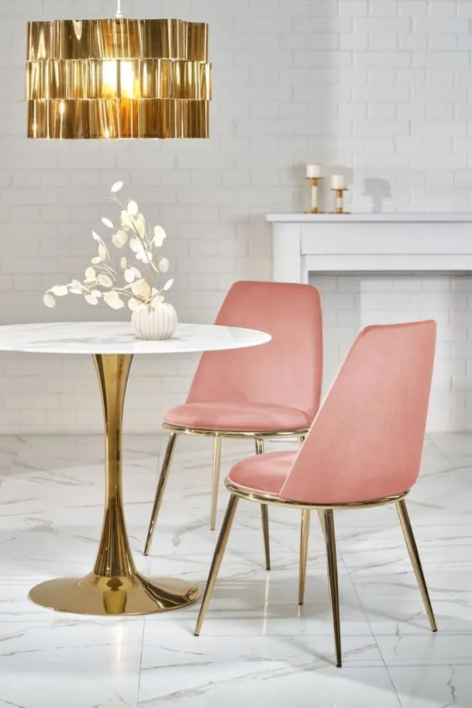 Stół okrągły CASEMIRO 90x90 biały marmur/złoty na jednej nodze | MIRAT. styl GLAMOUR