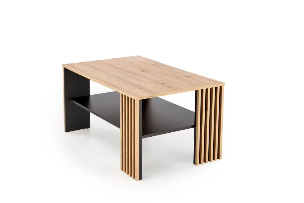 Ława FEMINA 110x65 dąb artisan/czarna z lamelami I sklep meblowy MIRAT. styl LOFT, SKANDYNAWSKI