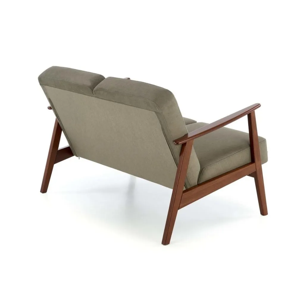 Sofa MILANO 2S oliwkowa/orzech dwuosobowa drewniany stelaż I sklep meblowy MIRAT. styl SKANDYNAWSKI, VINTAGE