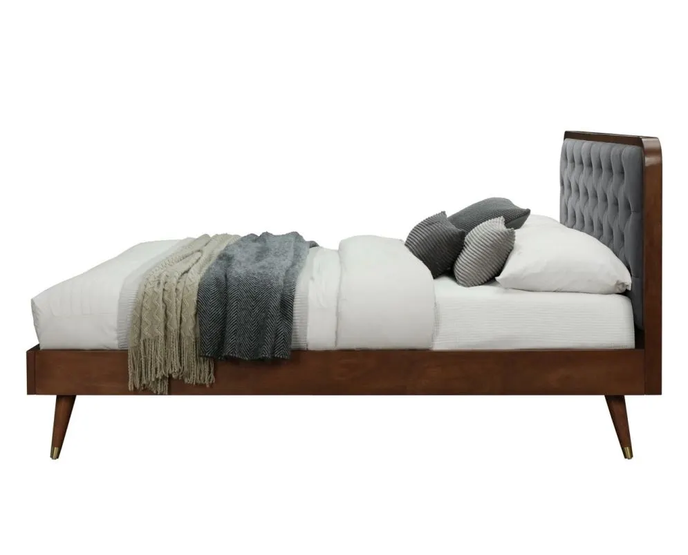 Łóżko CASSIDY 140x200 szare/orzech na drewnianych nogacjI sklep meblowy MIRAT.