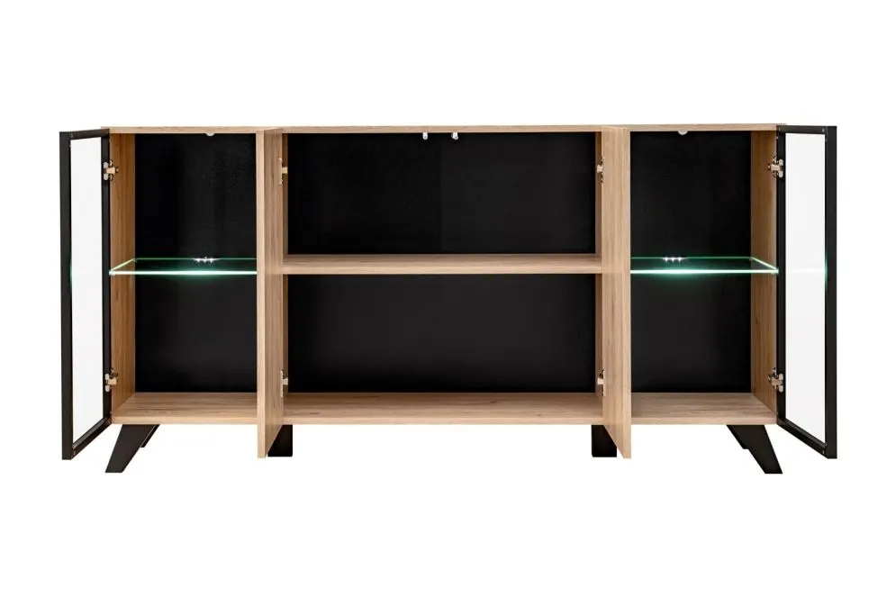 Komoda LIAM LED hickory jackson z przeszklonymi drzwiczkami I sklep meblowy MIRAT.