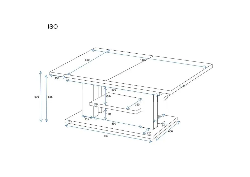 Ława rozkładana podnoszona ISO 110(170)x65 dąb artisan z półką I sklep meblowy MIRAT. styl LOFT