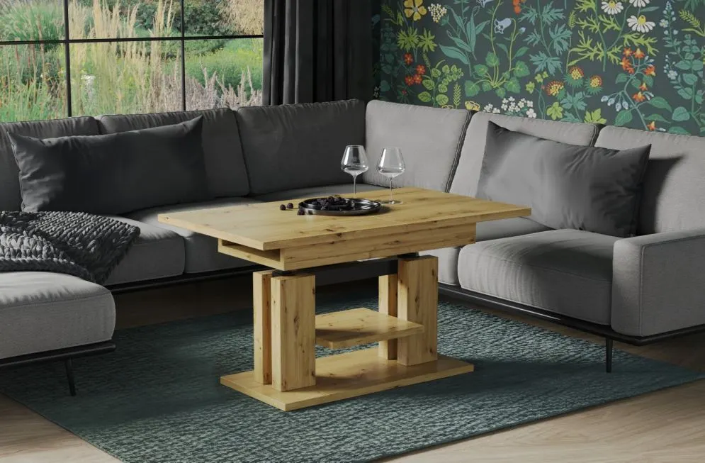 Ława rozkładana podnoszona ISO 110(170)x65 dąb artisan z półką I sklep meblowy MIRAT. styl LOFT