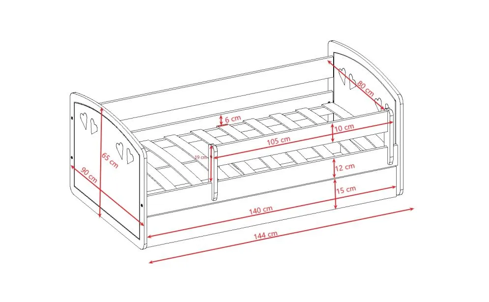 Łóżko dziecięce JULIA białe z szufladą i barierką | MIRAT. w stylu  kolekcja JULIA