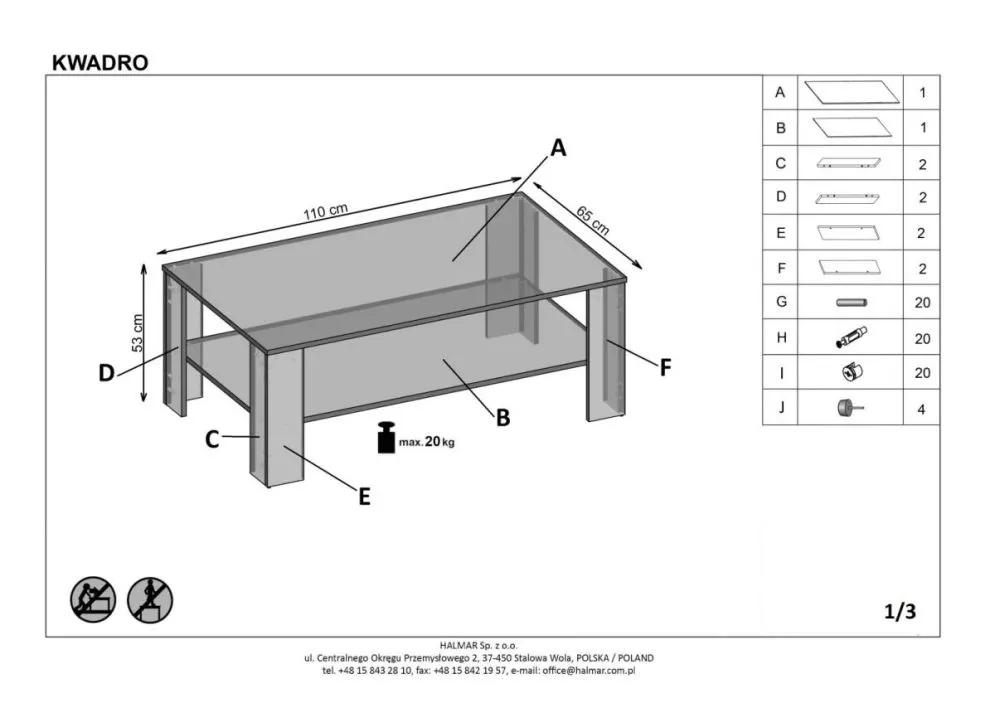 Ława KWADRO dąb sonoma prostokątna z półką | MIRAT. w stylu  kolekcja